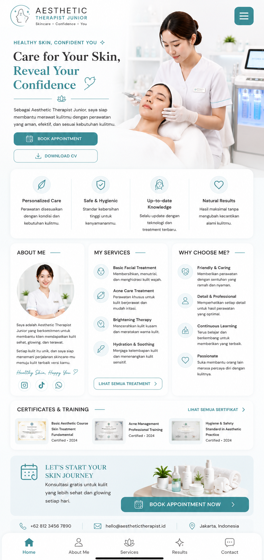 Preview mobile template landing page Aesthetic Therapist