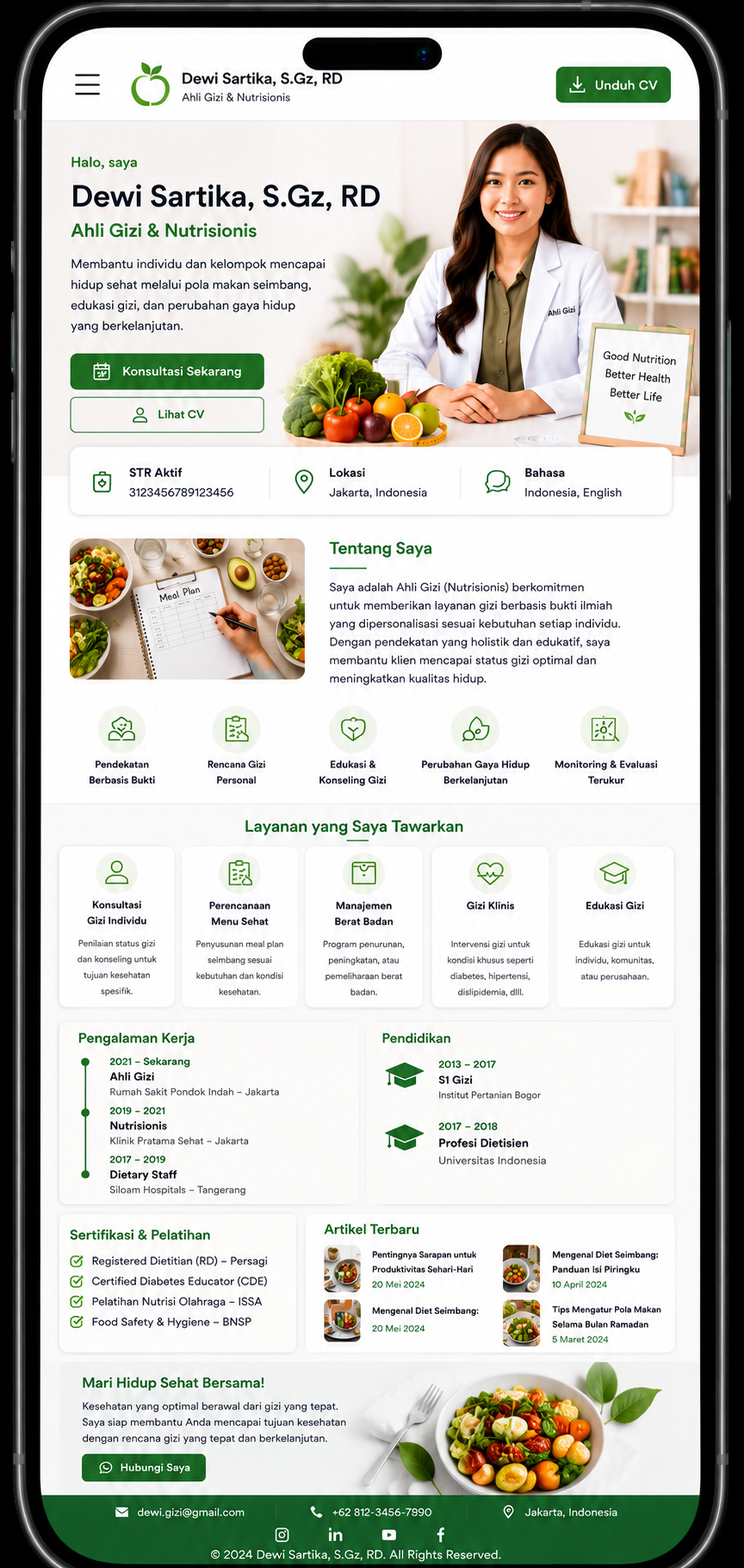 Preview mobile template landing page Ahli Gizi / Nutrisionis