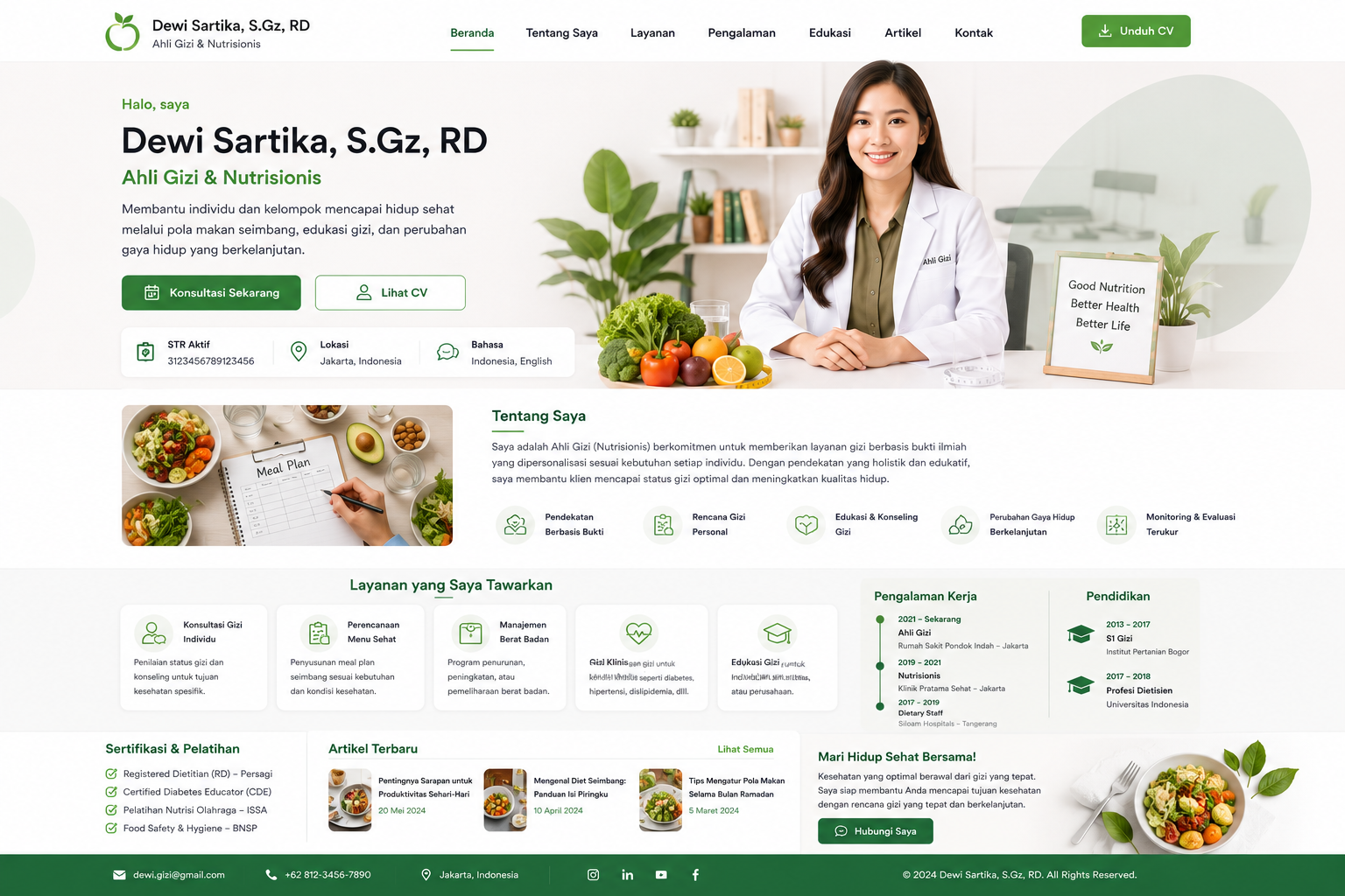 Preview desktop template landing page Ahli Gizi / Nutrisionis