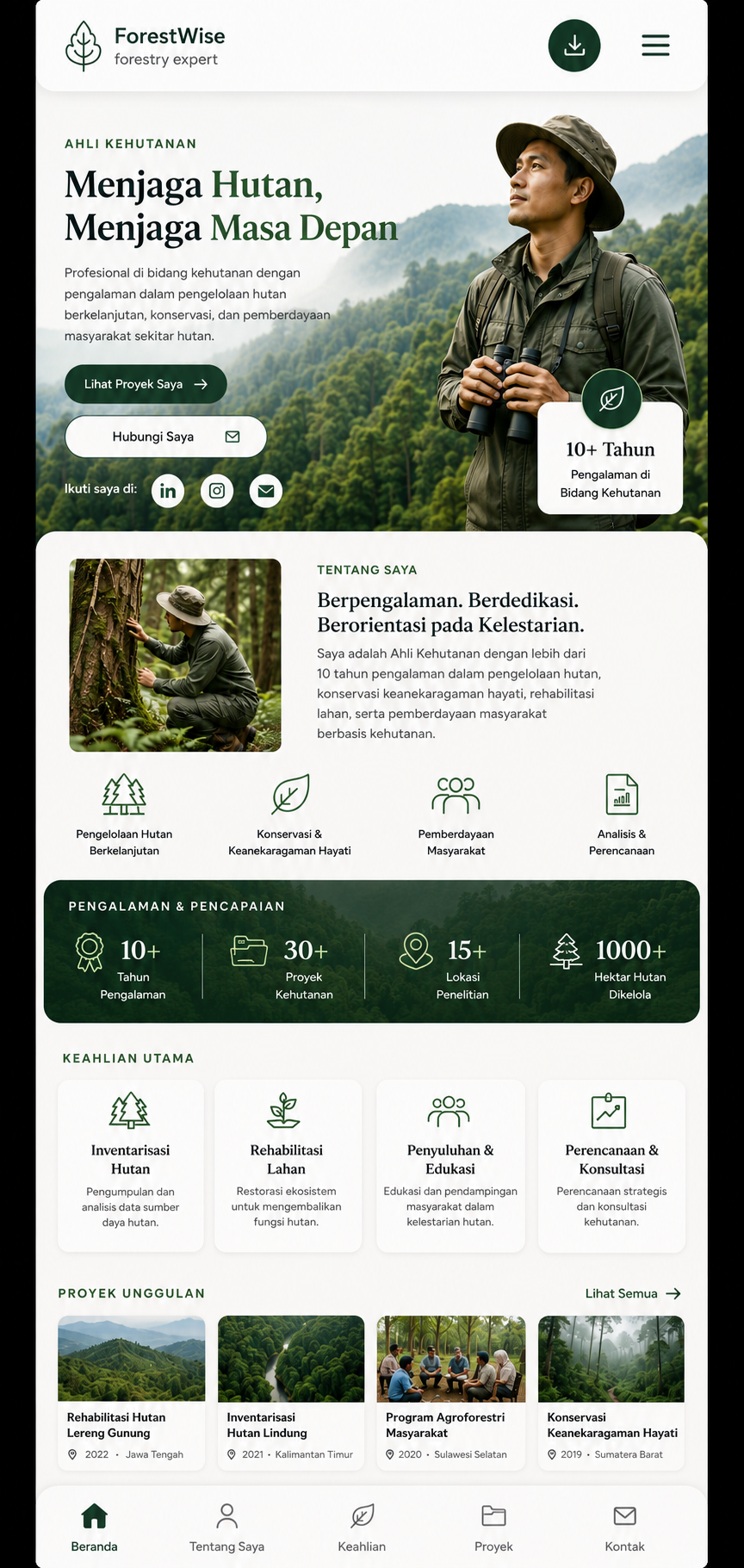 Preview mobile template landing page Ahli Kehutanan