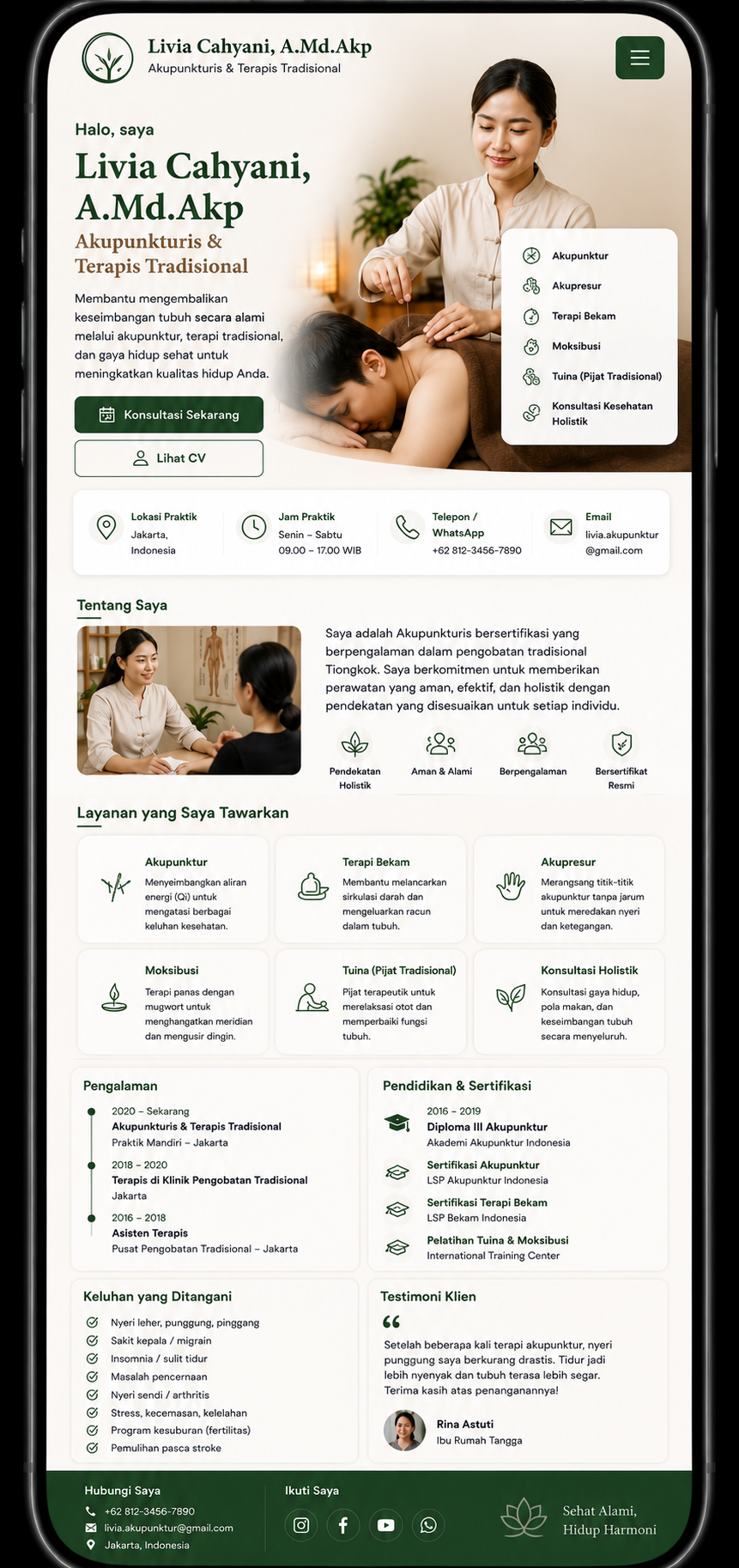 Preview mobile template landing page Akupunkturis / Terapis Tradisional