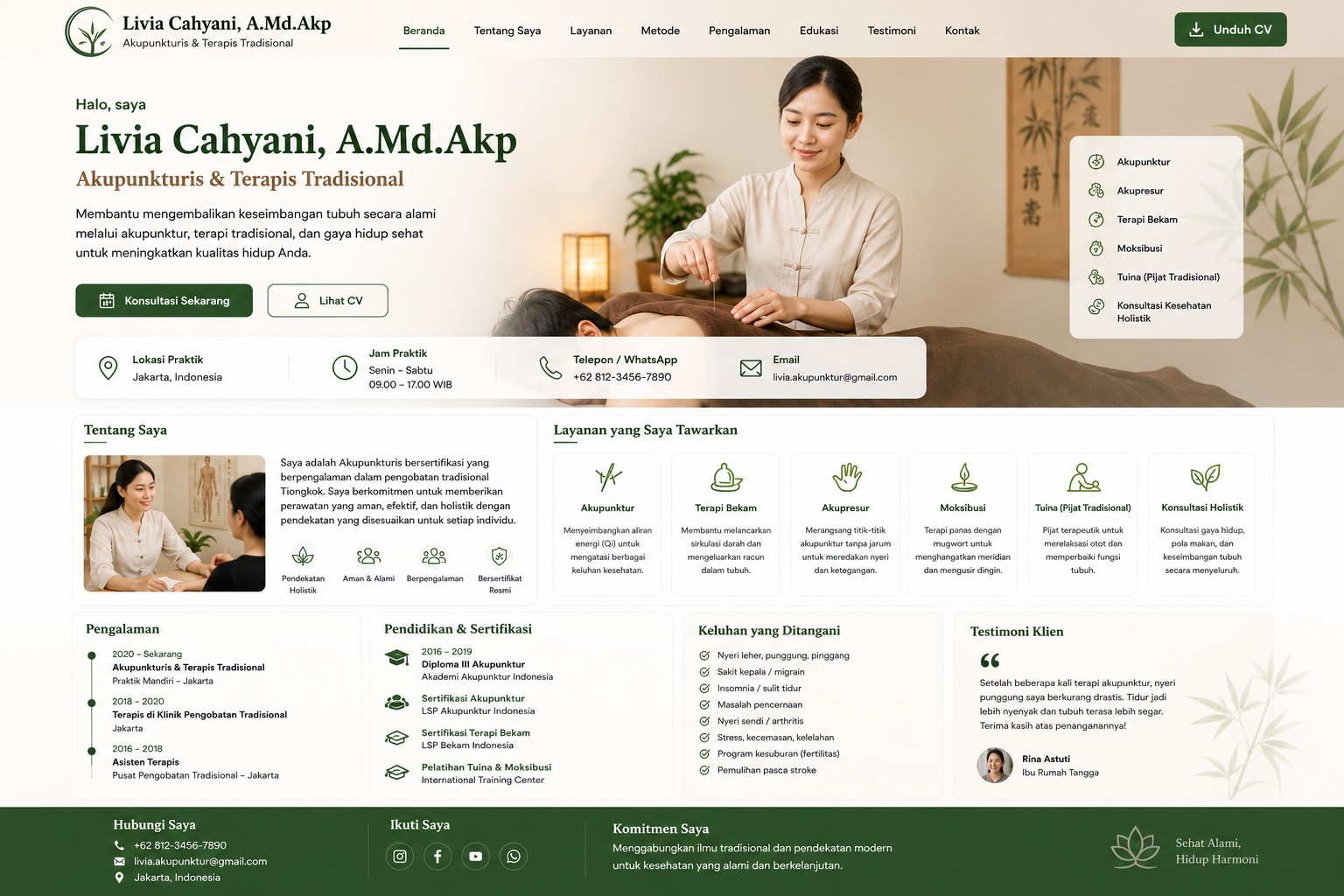 Preview desktop template landing page Akupunkturis / Terapis Tradisional