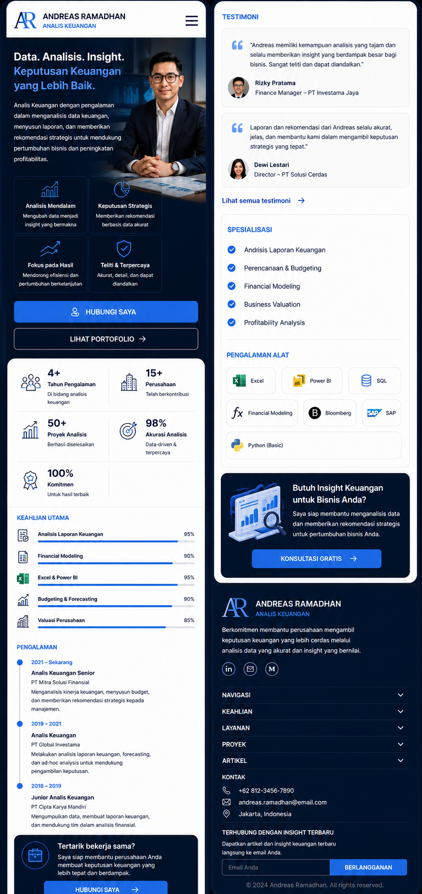 Preview mobile template landing page Analis Keuangan