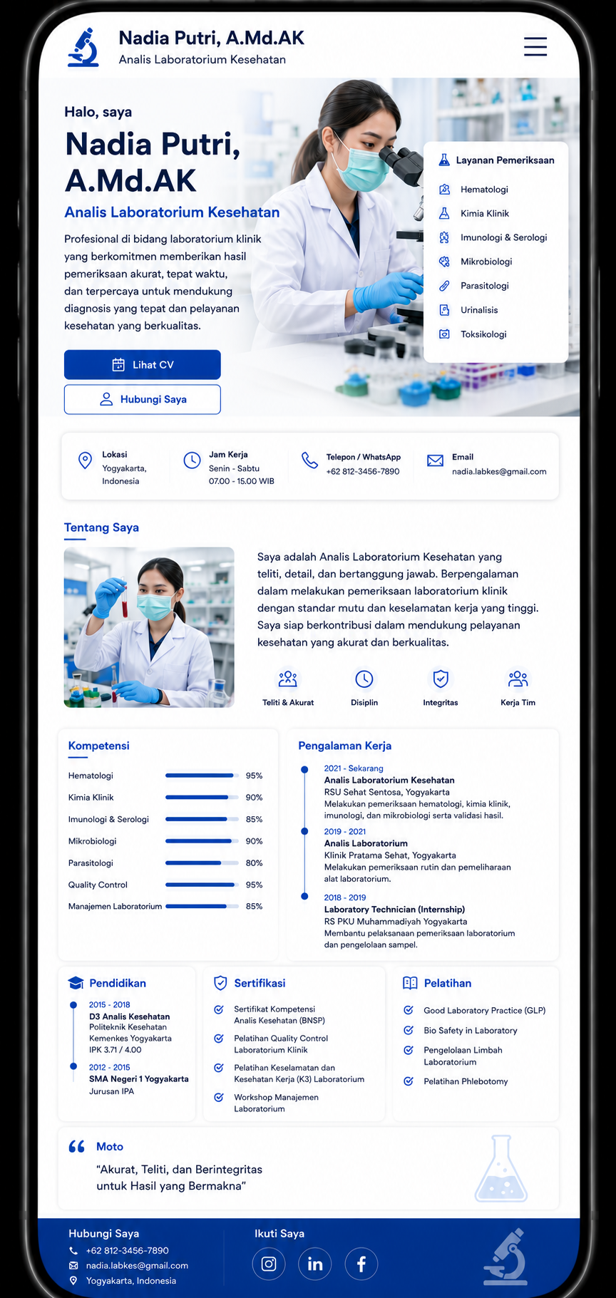 Preview mobile template landing page Analis Laboratorium