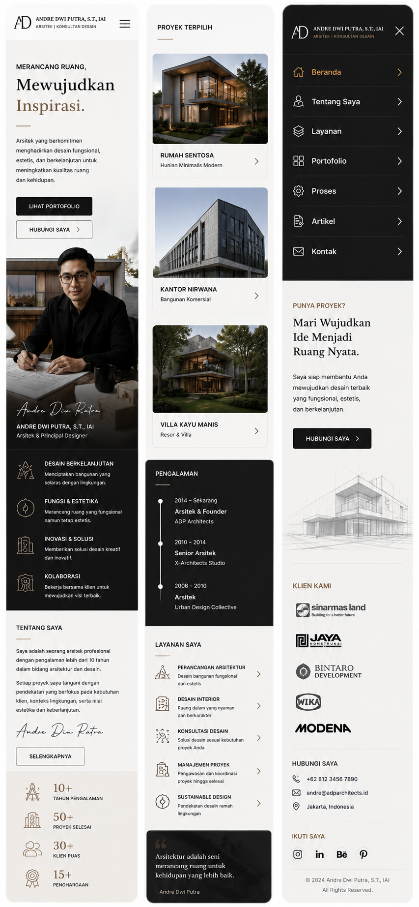 Preview mobile template landing page Arsitek