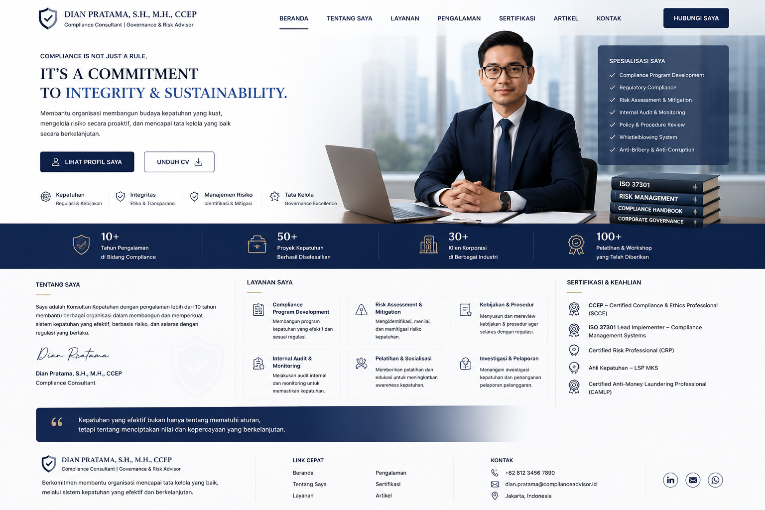 Preview desktop template landing page Konsultan Compliance