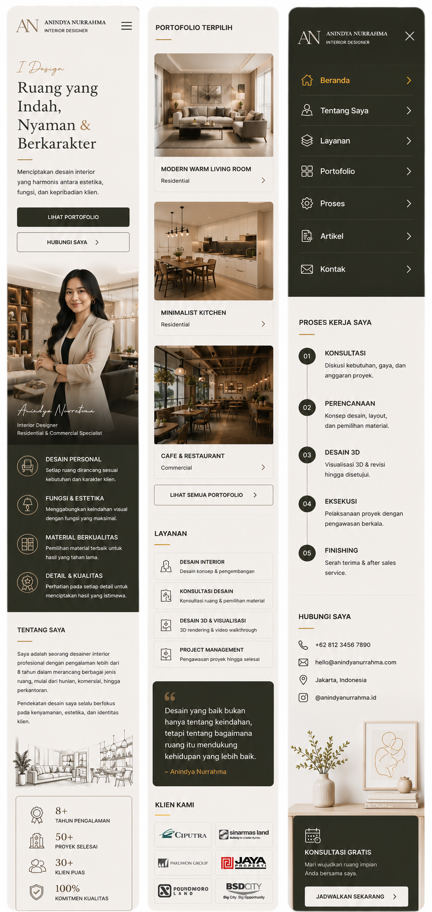 Preview mobile template landing page Desain Interior