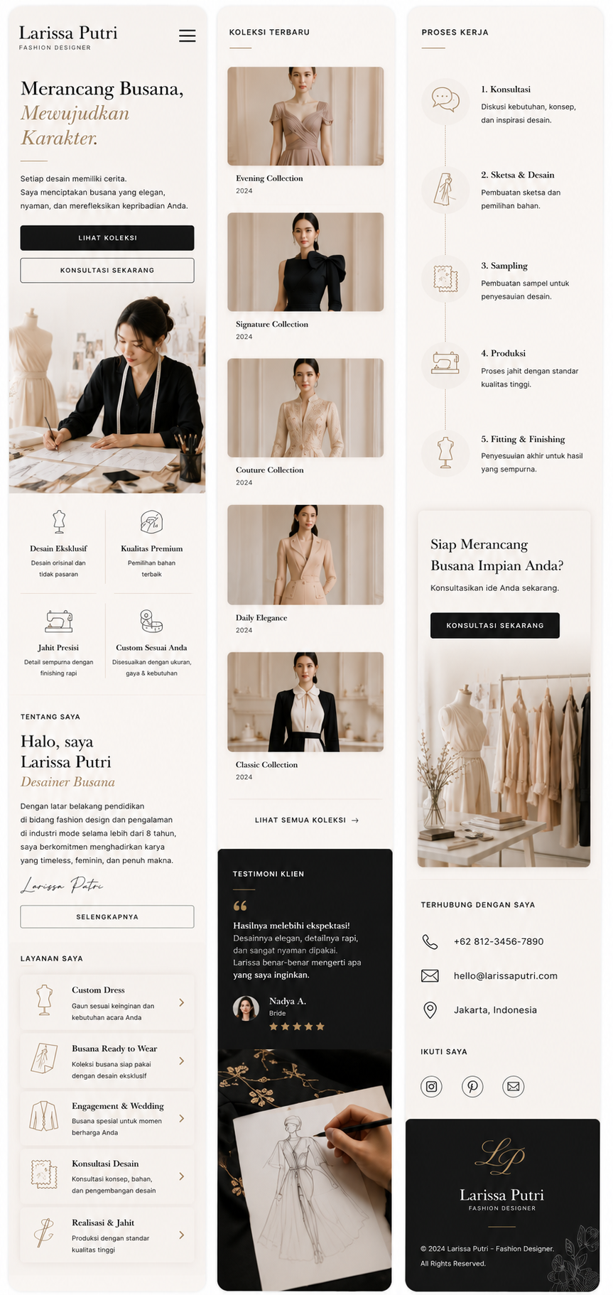 Preview mobile template landing page Desainer Busana