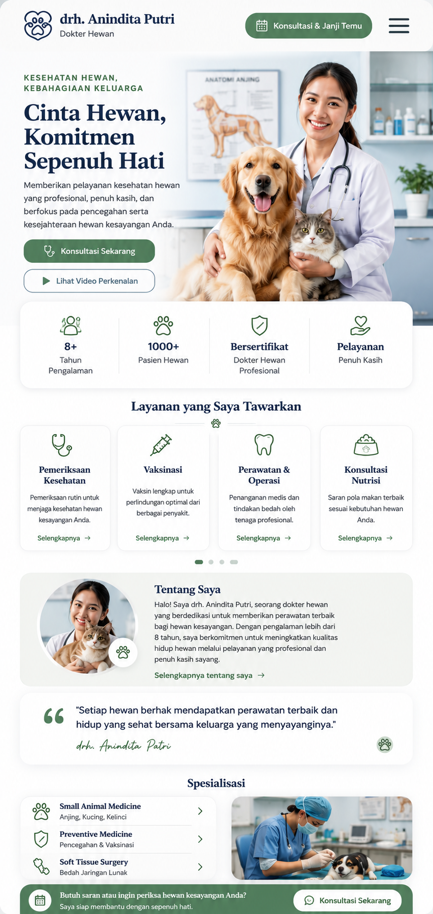 Preview mobile template landing page Dokter Hewan