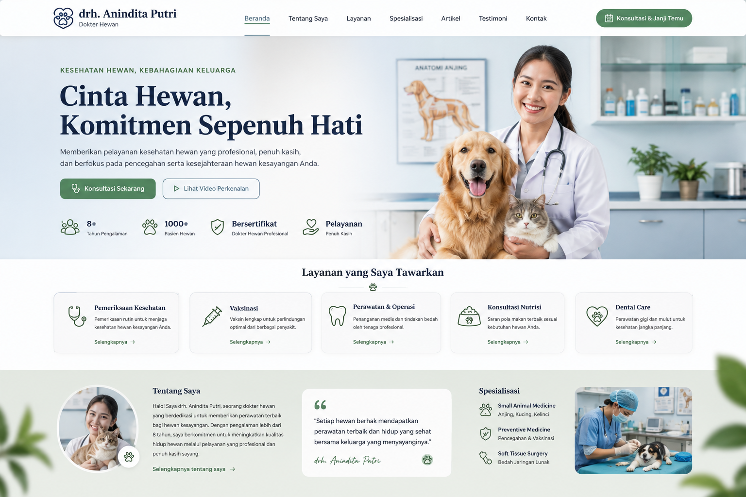 Preview desktop template landing page Dokter Hewan