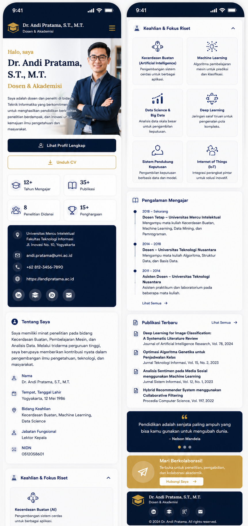 Preview mobile template landing page Dosen