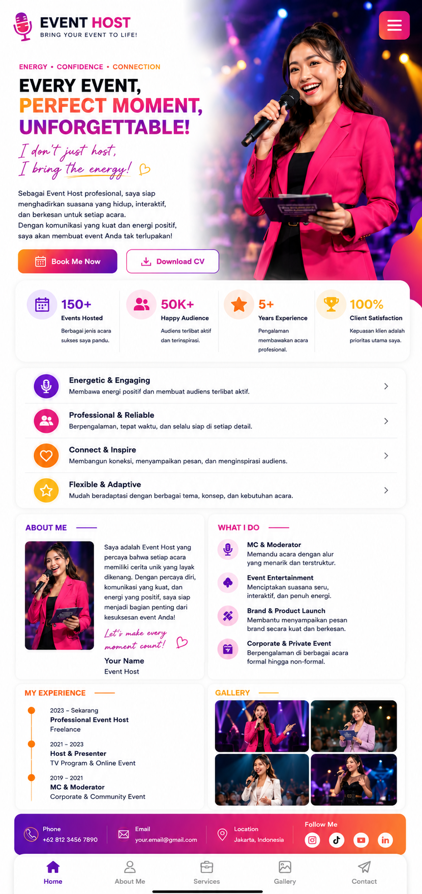 Preview mobile template landing page Event Host