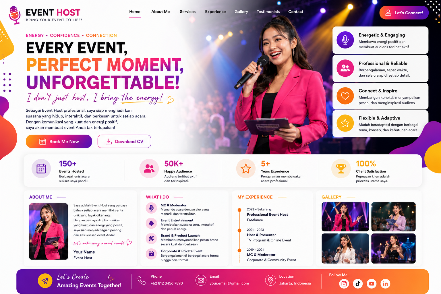 Preview desktop template landing page Event Host