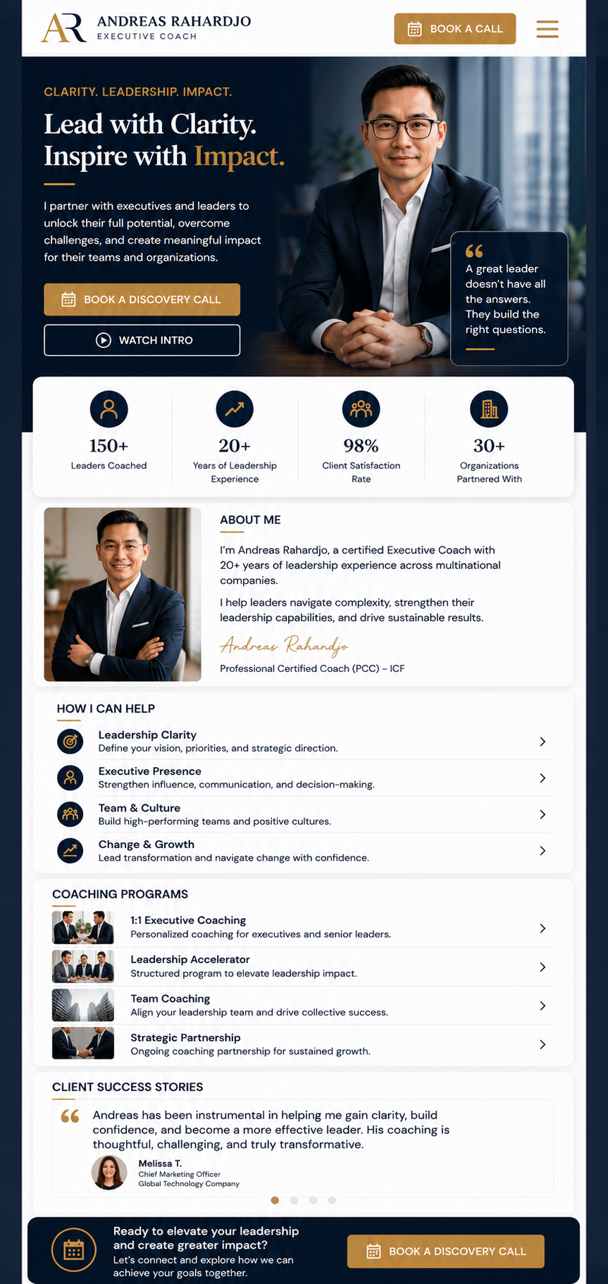 Preview mobile template landing page Executive Coach