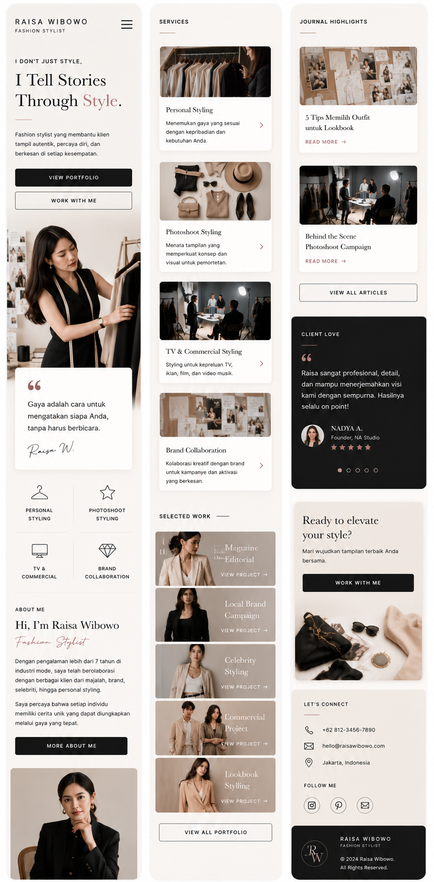 Preview mobile template landing page Fashion Stylist