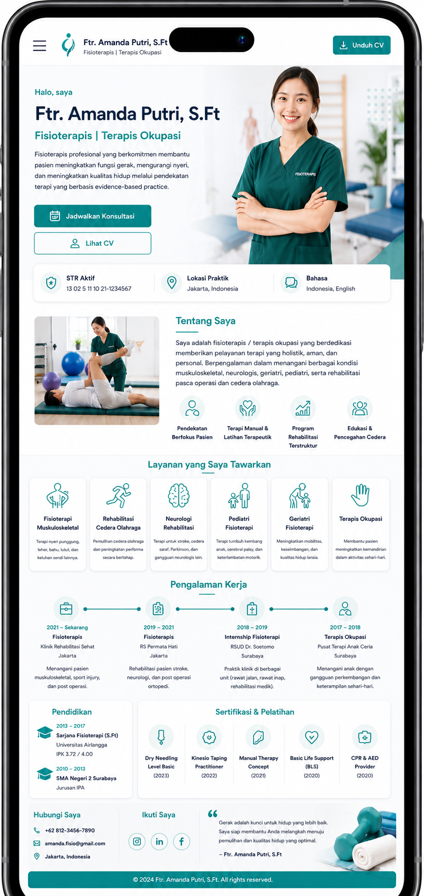 Preview mobile template landing page Fisioterapis