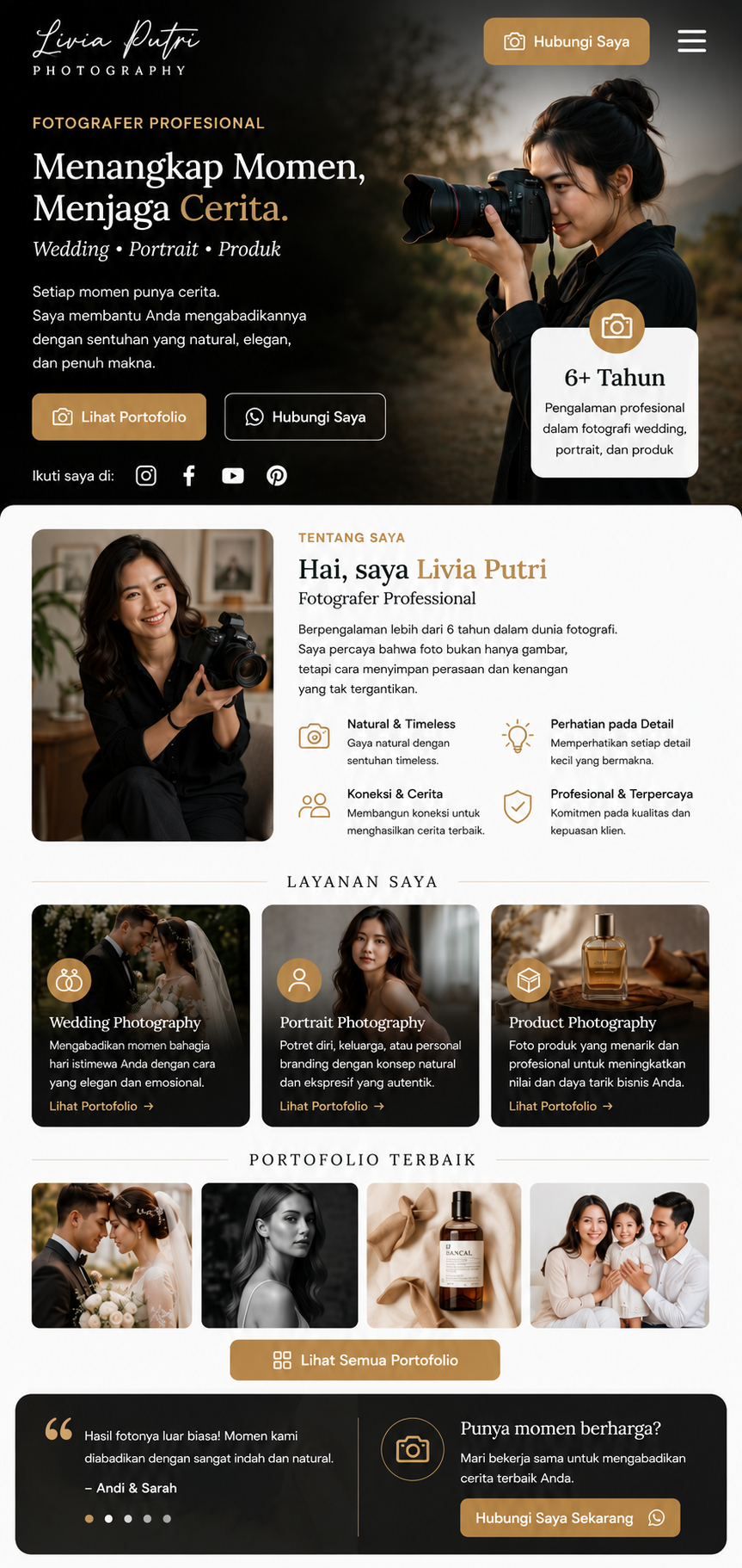Preview mobile template landing page Fotografer