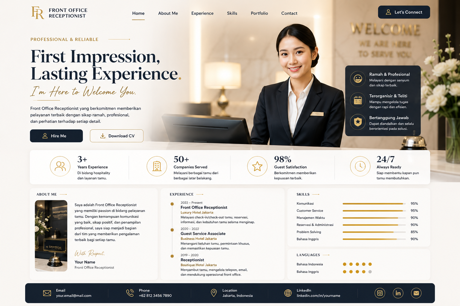 Preview desktop template landing page Front Office Receptionist