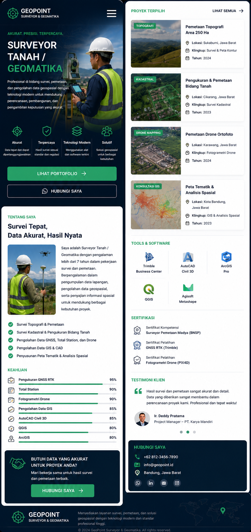 Preview mobile template landing page Surveyor / Geomatika