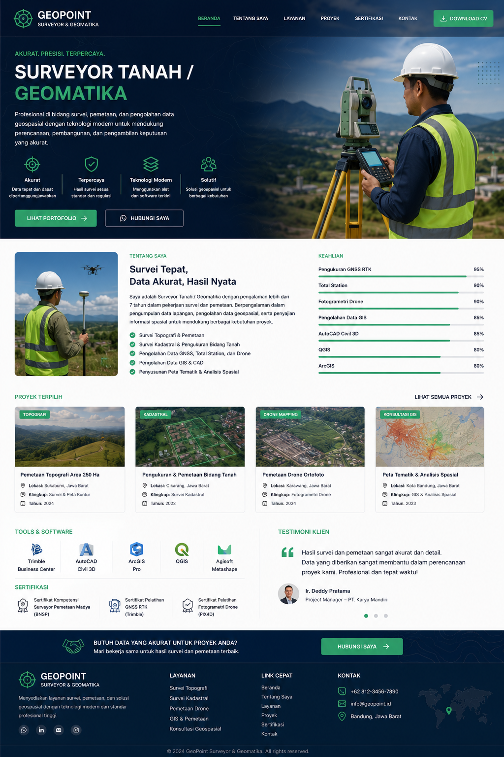 Preview desktop template landing page Surveyor / Geomatika