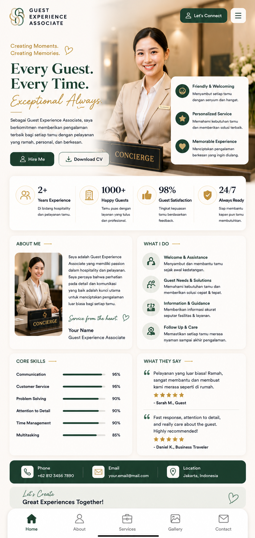 Preview mobile template landing page Guest Experience Associate