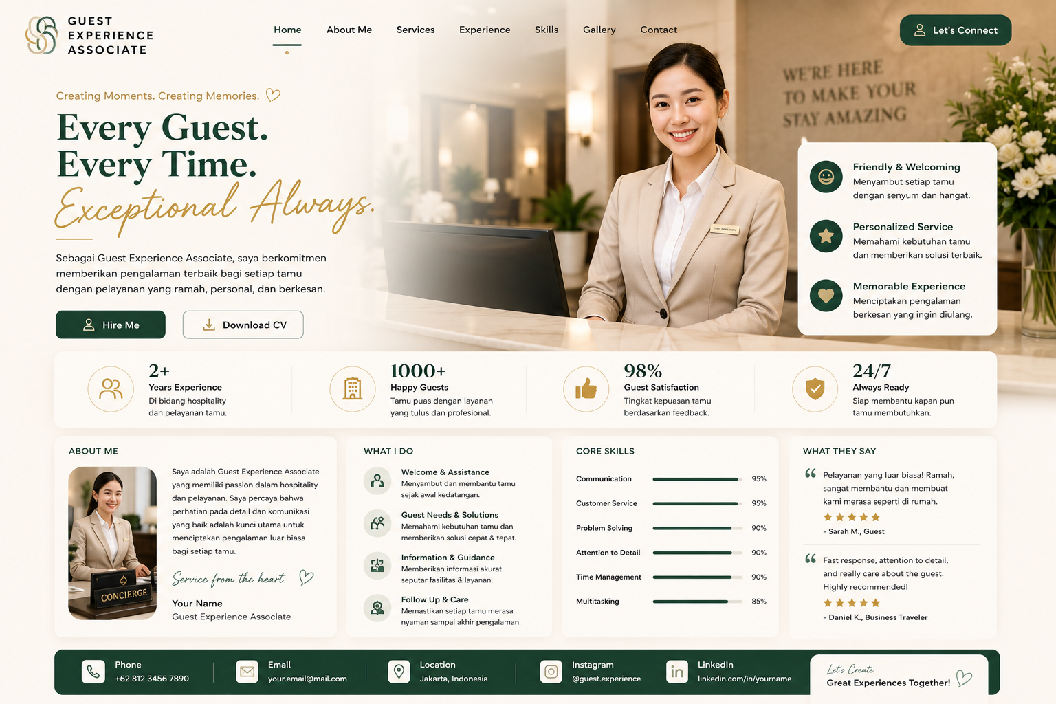 Preview desktop template landing page Guest Experience Associate