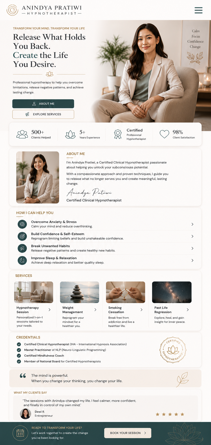 Preview mobile template landing page Hipnoterapis