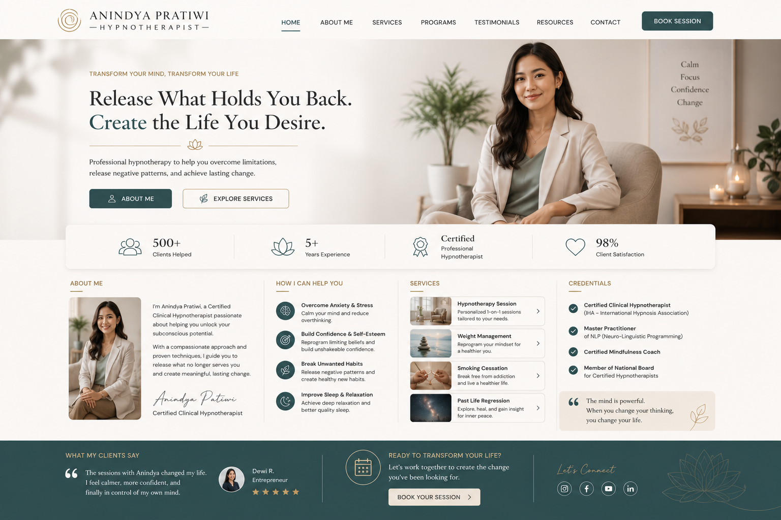 Preview desktop template landing page Hipnoterapis
