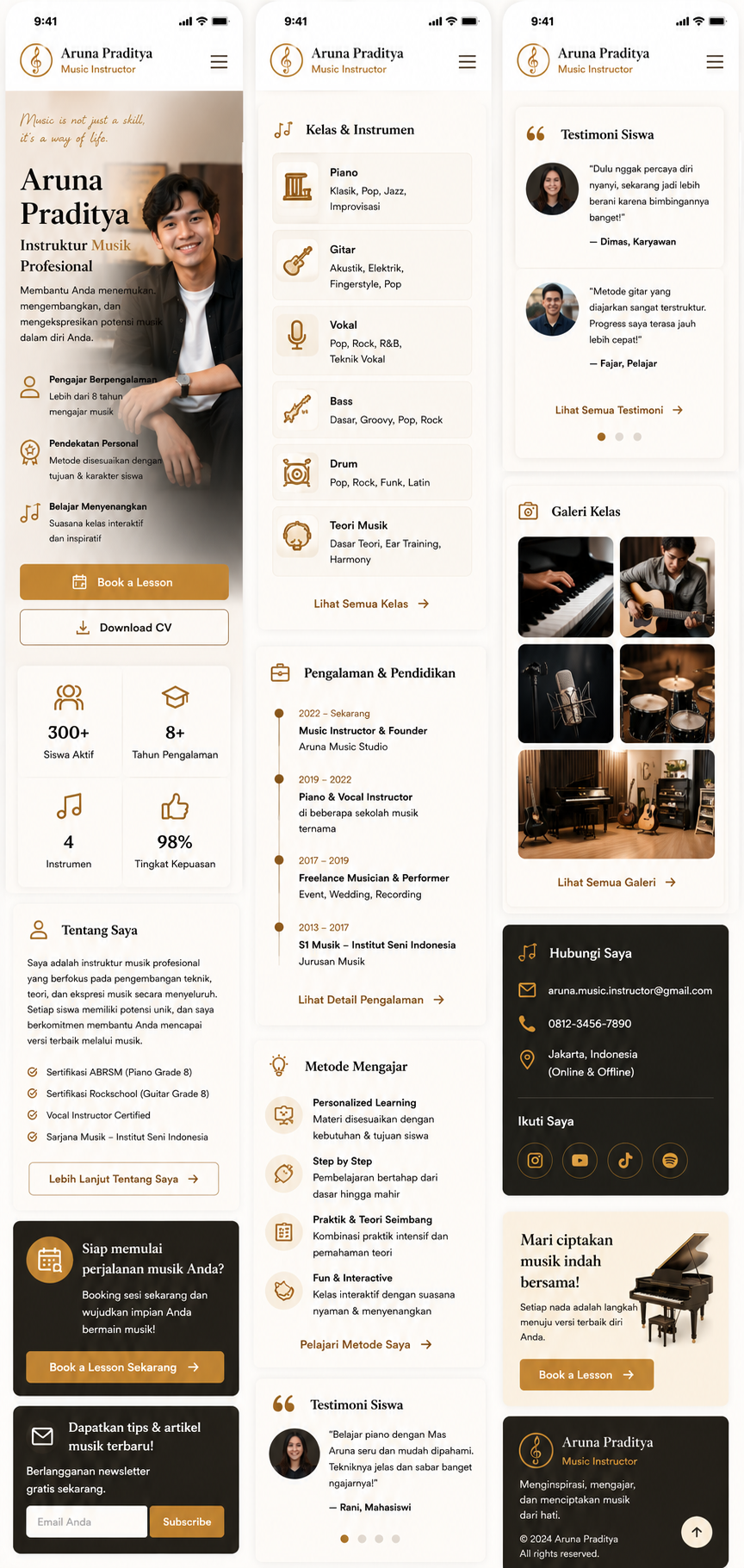 Preview mobile template landing page Instruktur Musik