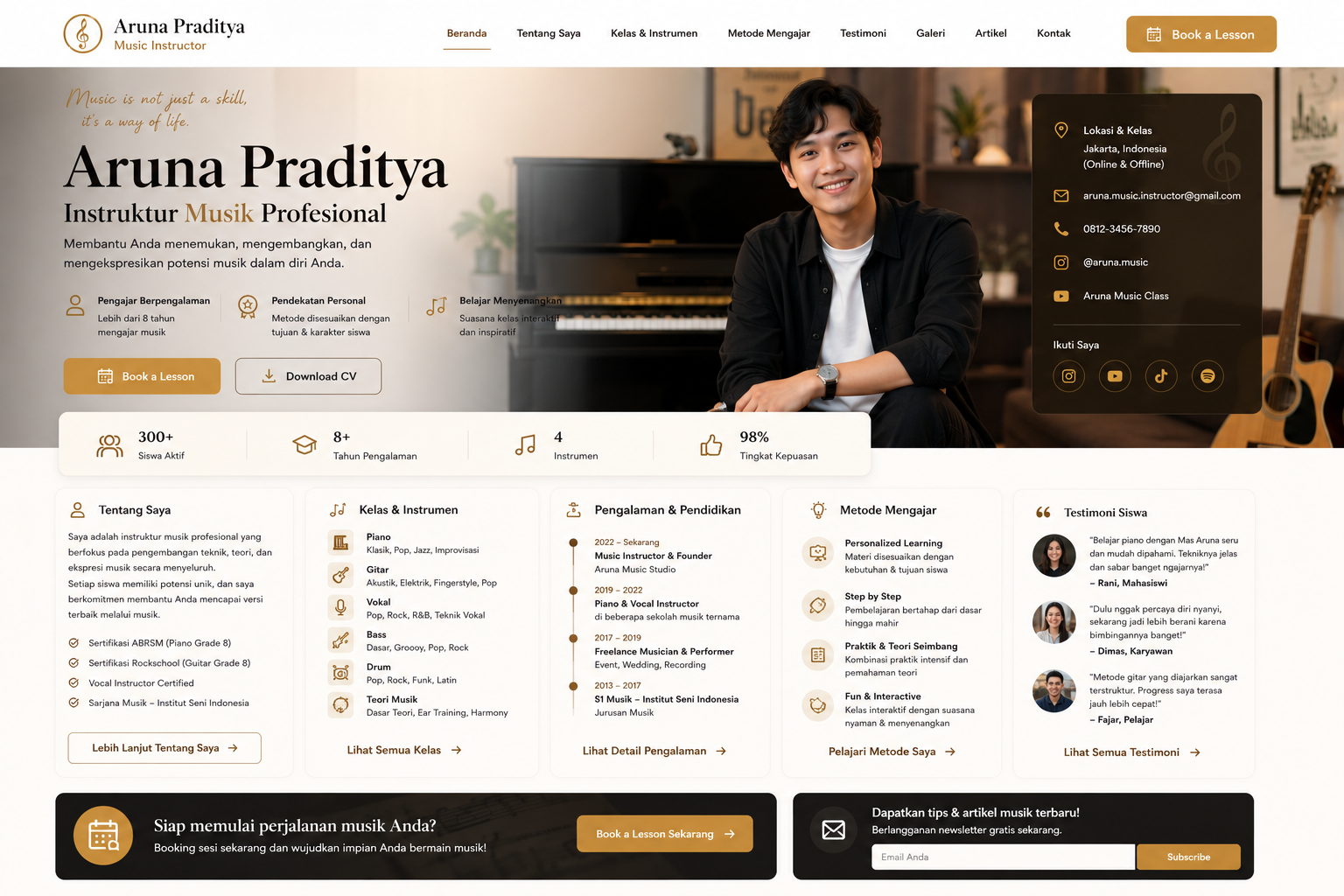 Preview desktop template landing page Instruktur Musik
