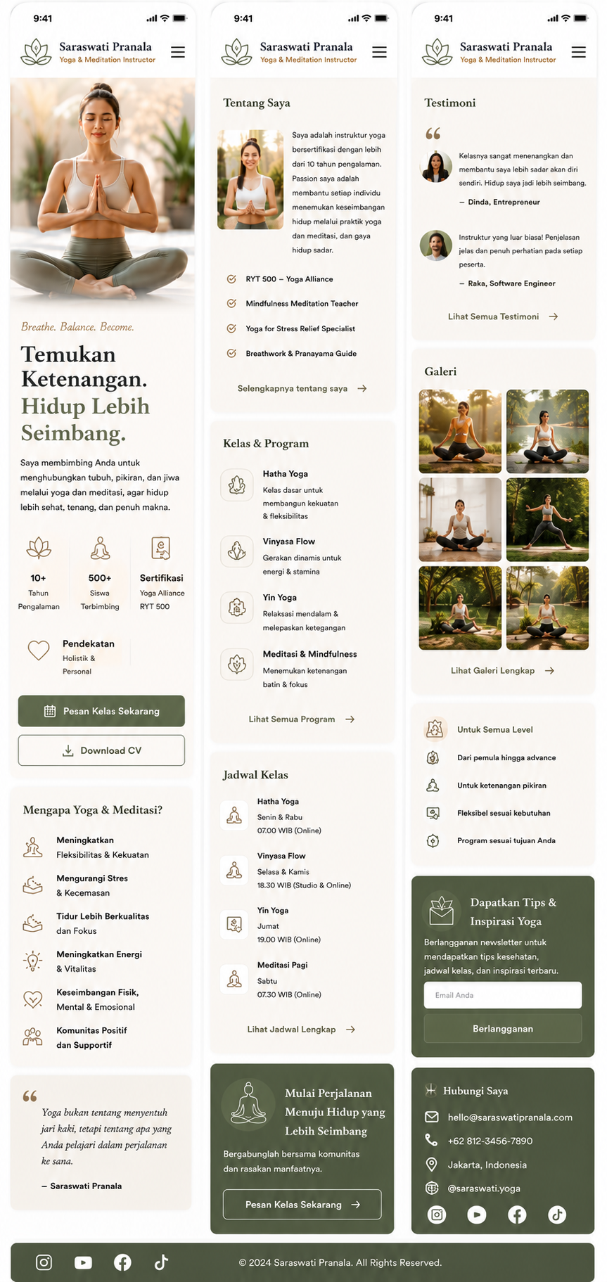 Preview mobile template landing page Instruktur Yoga