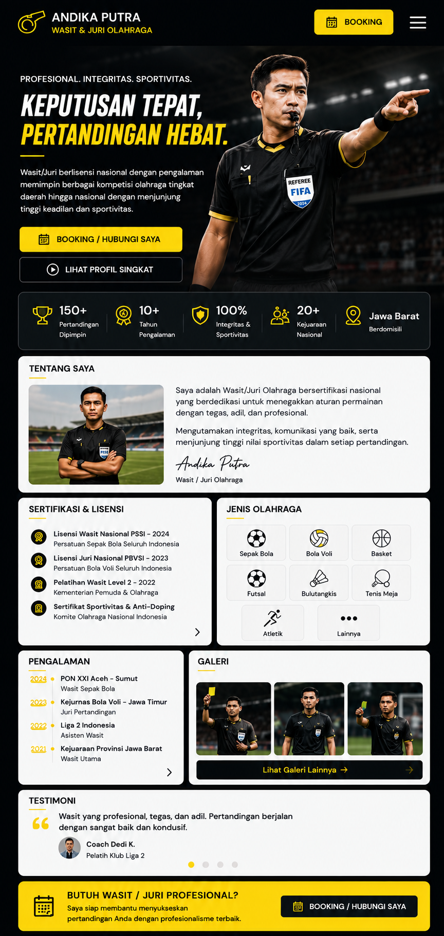 Preview mobile template landing page Juri / Wasit Olahraga