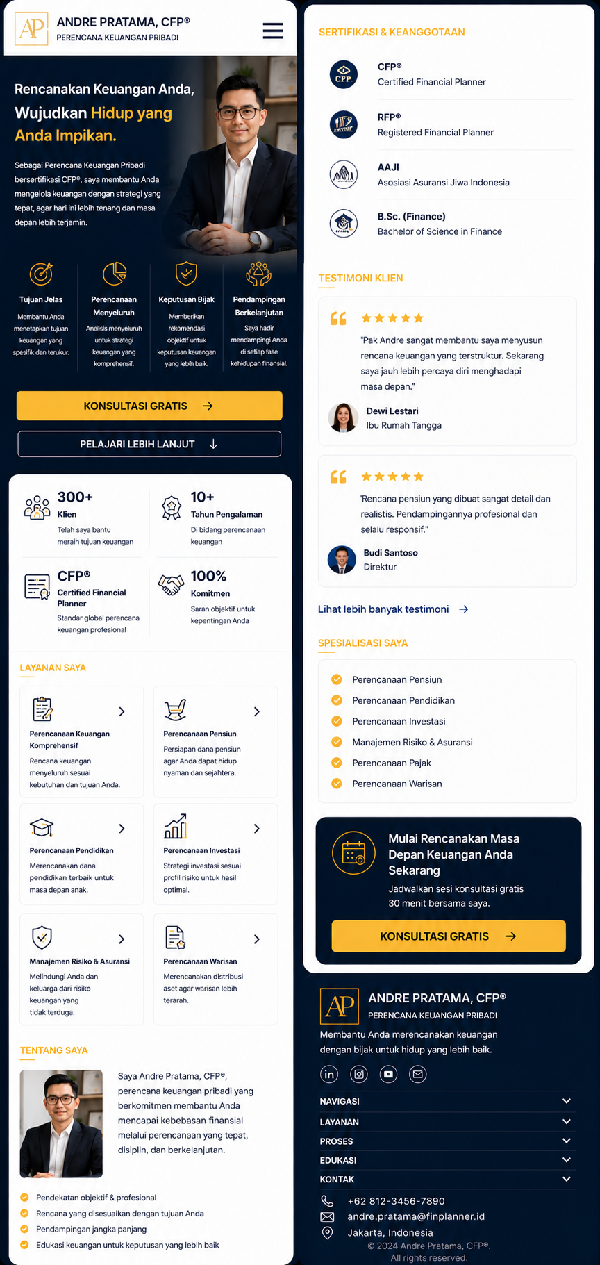 Preview mobile template landing page Perencana Keuangan Pribadi