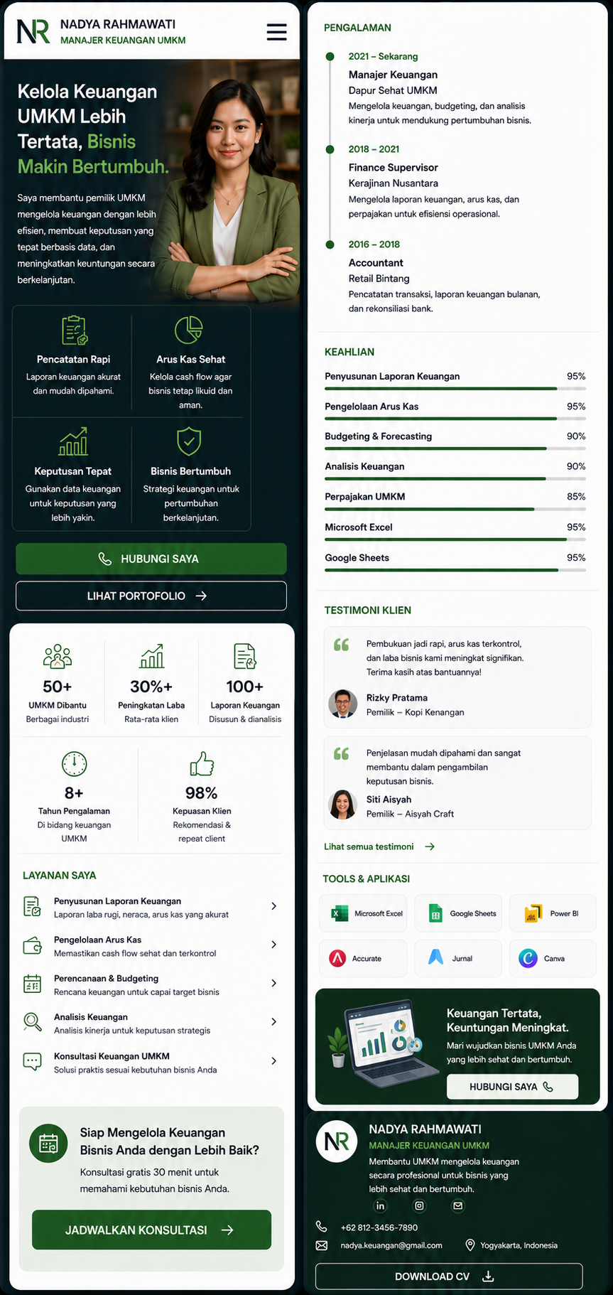 Preview mobile template landing page Manajer Keuangan UMKM