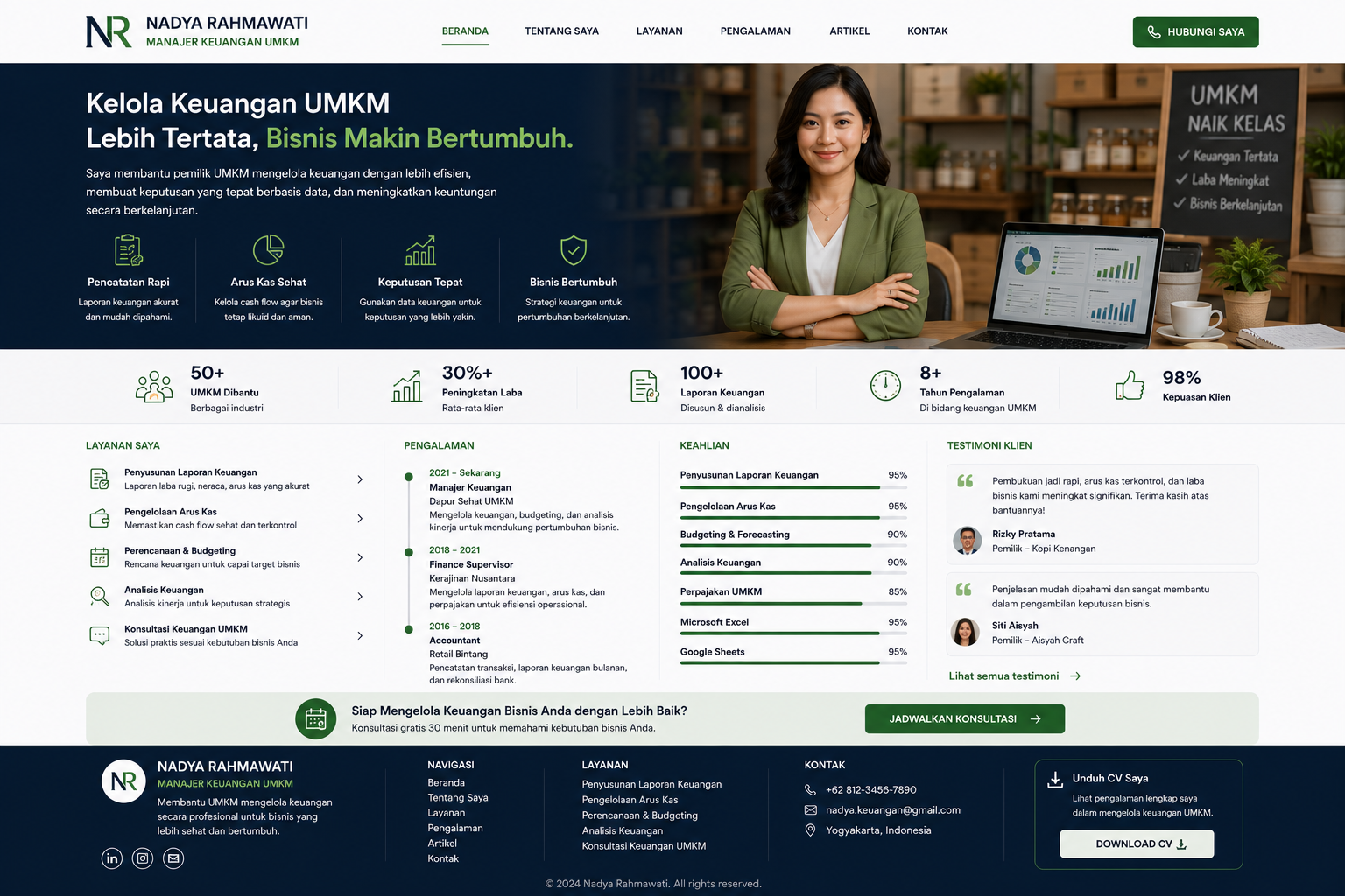 Preview desktop template landing page Manajer Keuangan UMKM