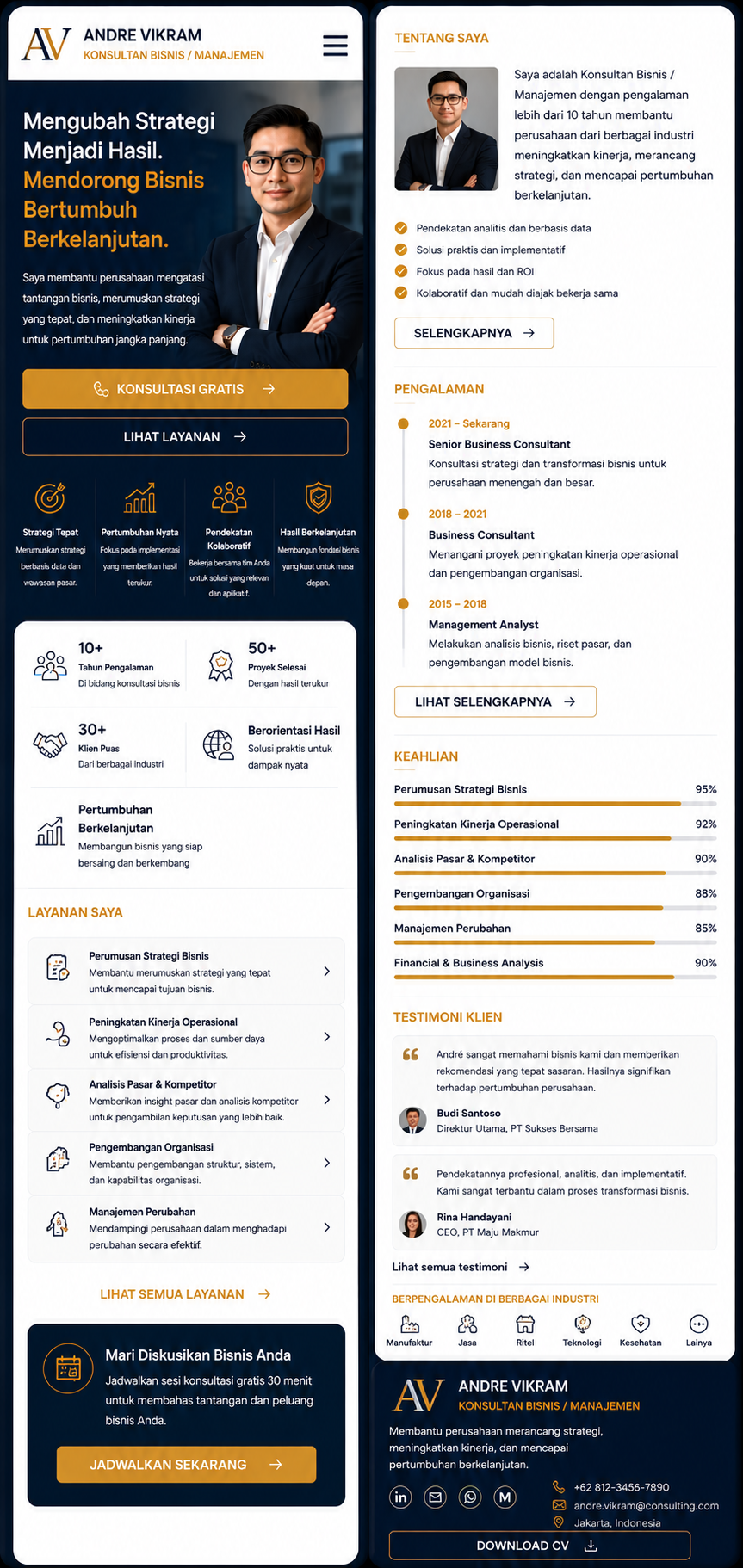 Preview mobile template landing page Konsultan Bisnis / Manajemen