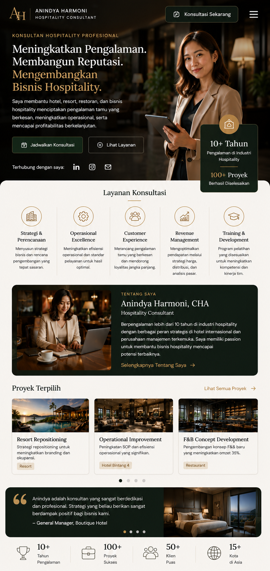 Preview mobile template landing page Konsultan Hospitality