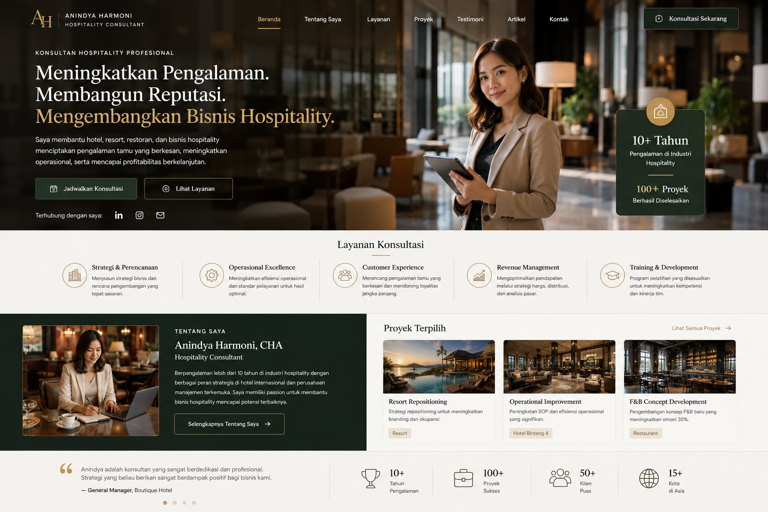 Preview desktop template landing page Konsultan Hospitality