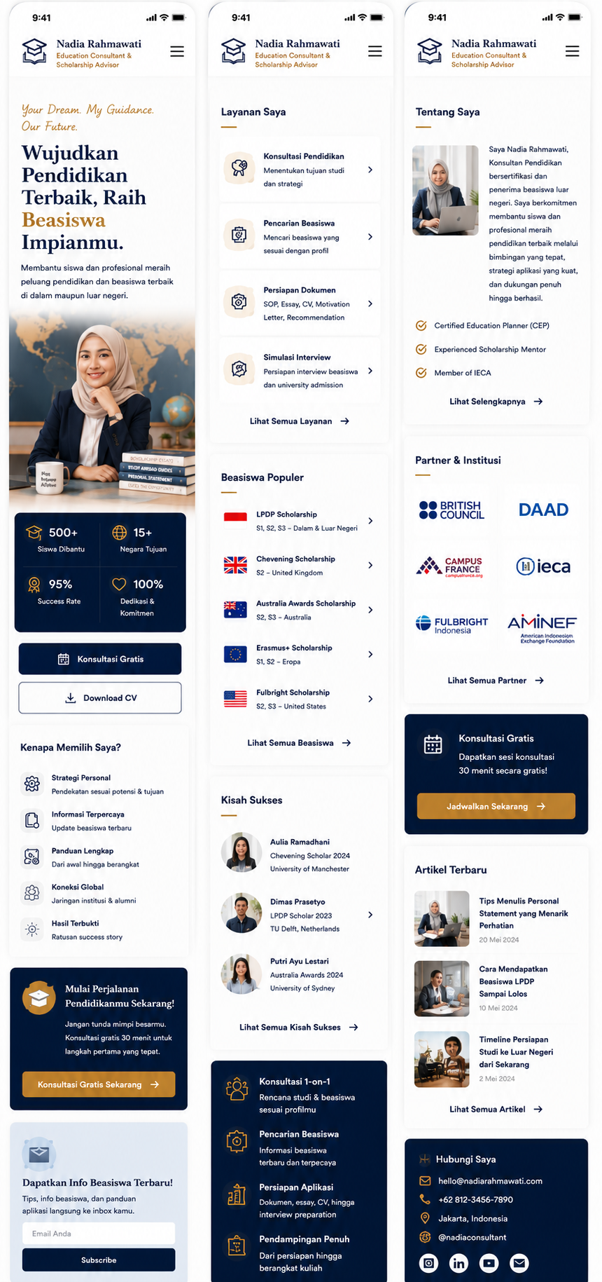 Preview mobile template landing page Konsultan Pendidikan