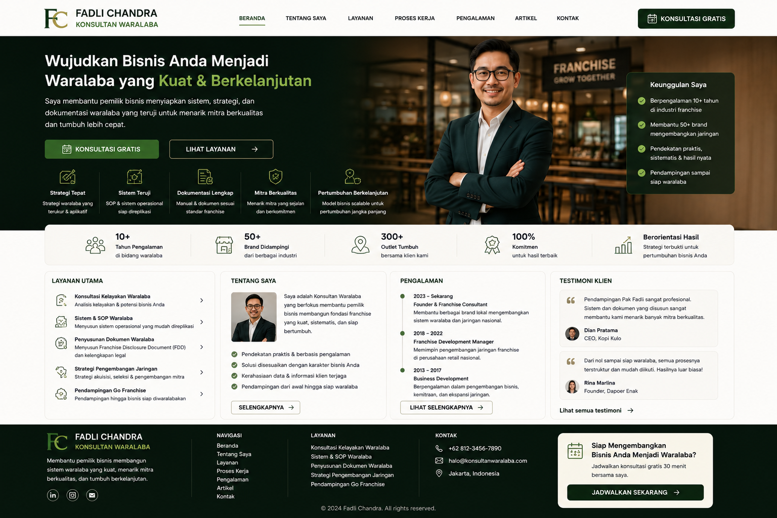 Preview desktop template landing page Konsultan Waralaba