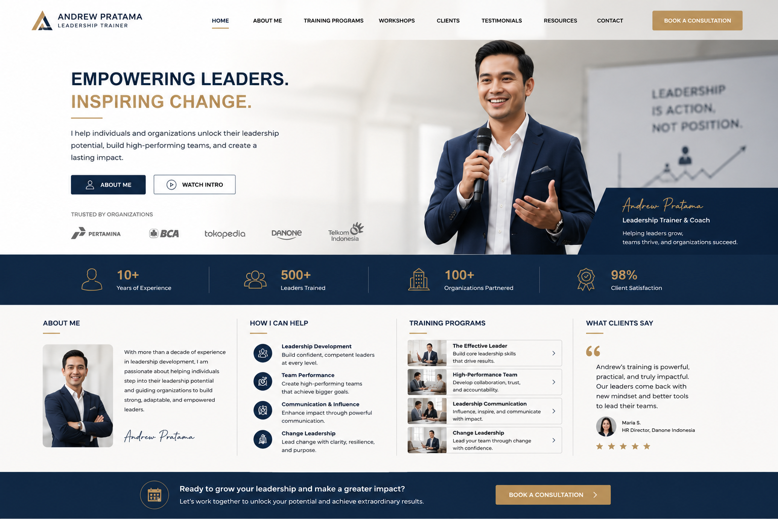 Preview desktop template landing page Leadership Trainer