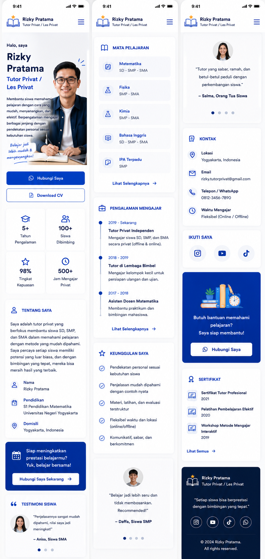 Preview mobile template landing page Guru Les Privat