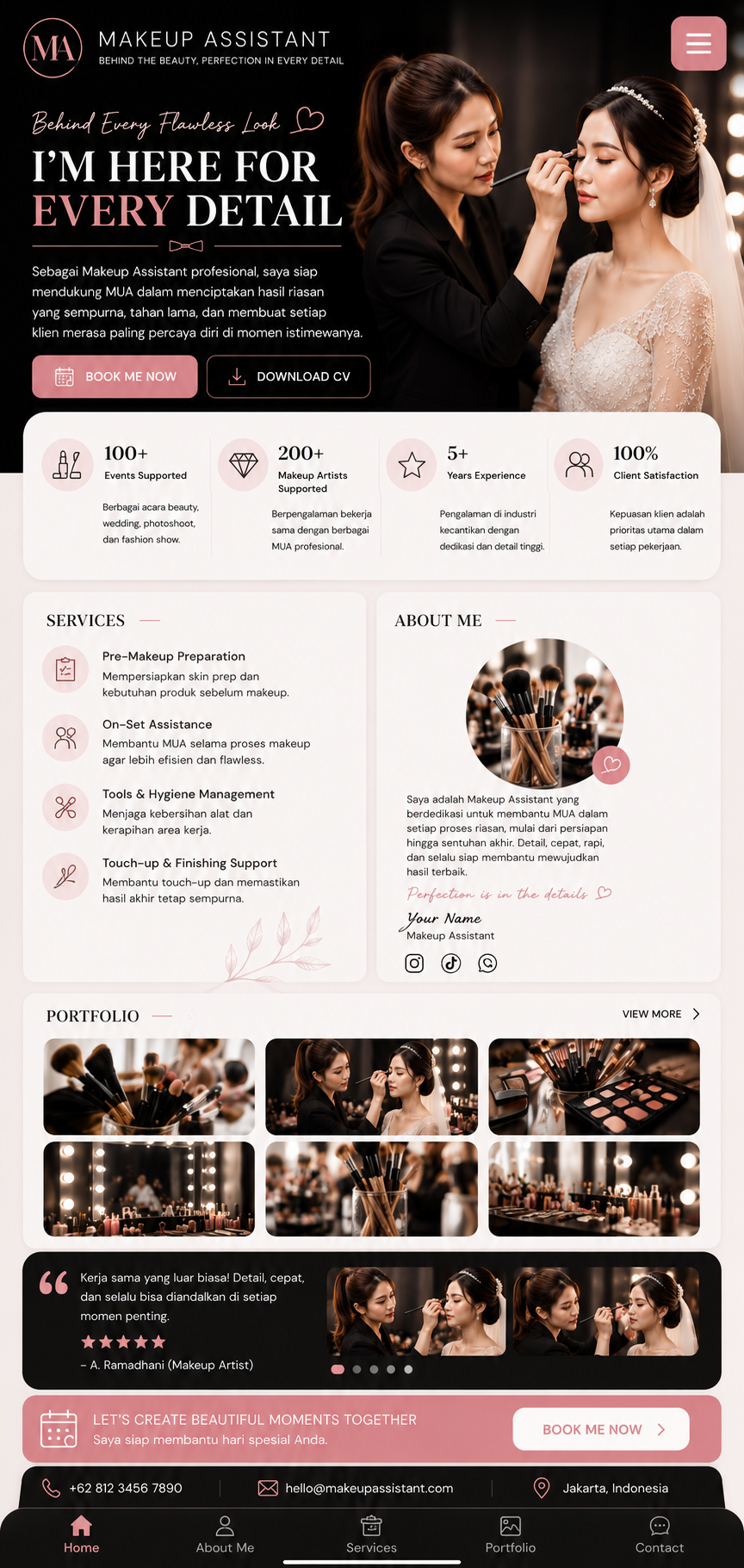 Preview mobile template landing page Makeup Assistant