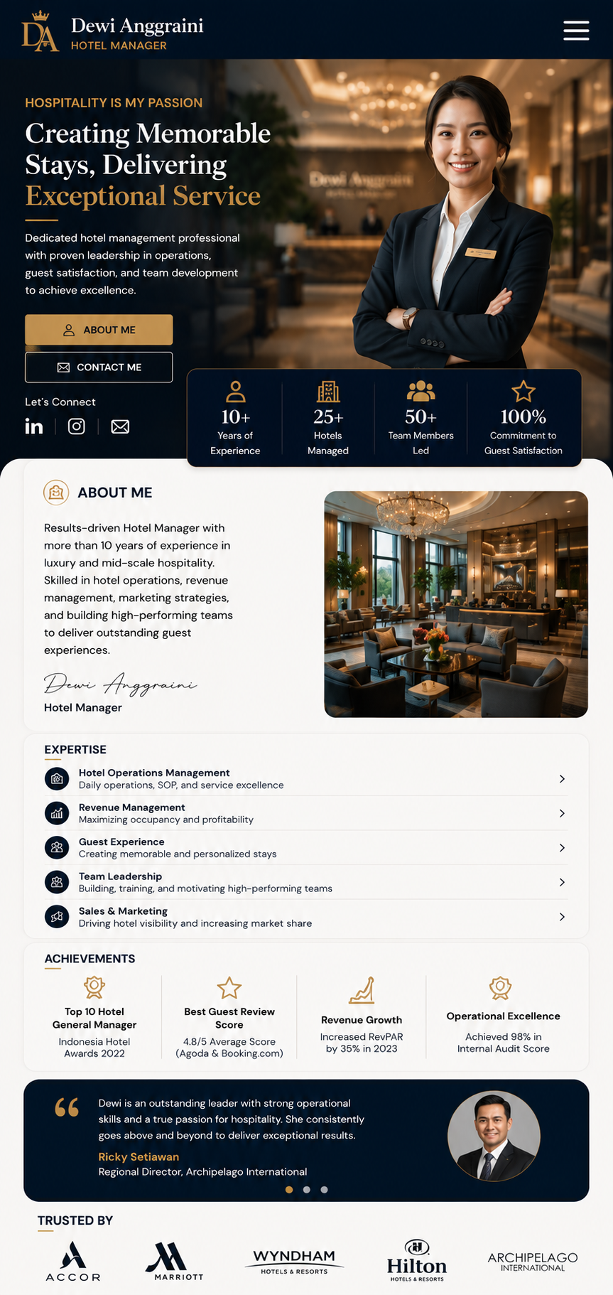 Preview mobile template landing page Manajer Hotel