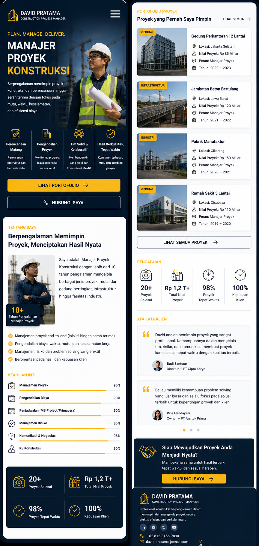 Preview mobile template landing page Manajer Proyek Konstruksi