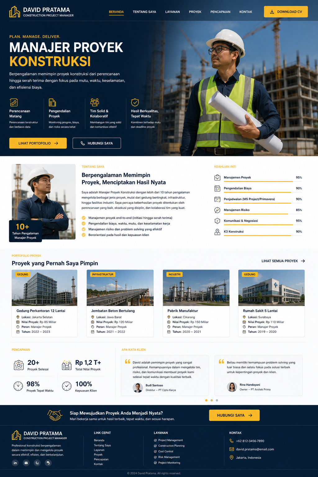 Preview desktop template landing page Manajer Proyek Konstruksi