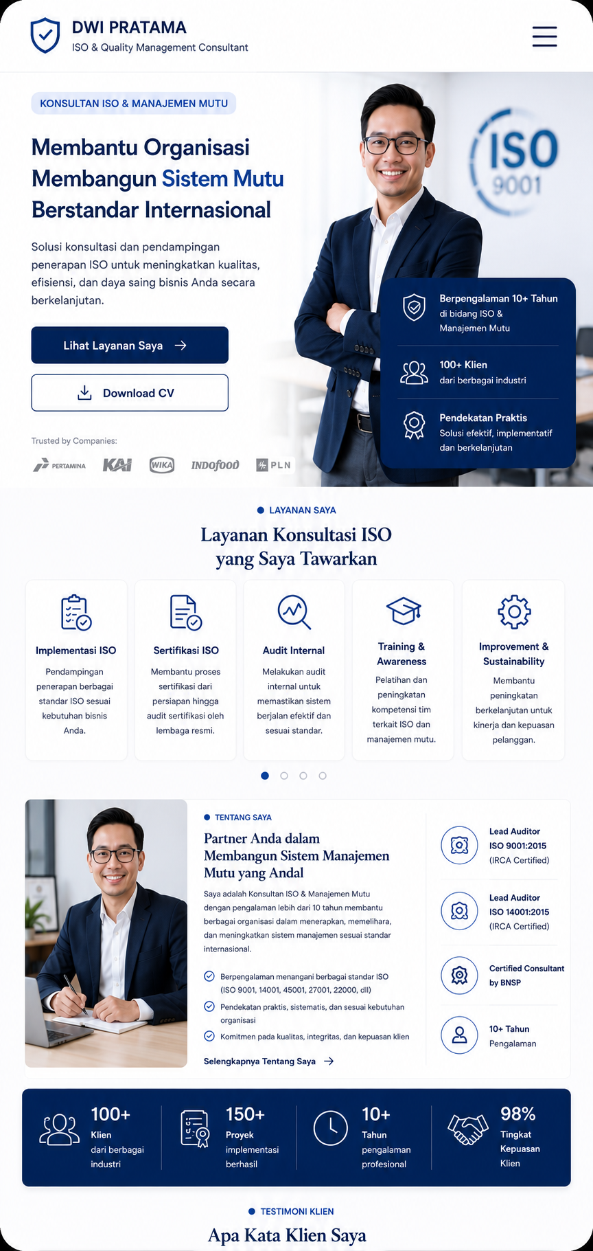 Preview mobile template landing page Konsultan ISO / Manajemen Mutu