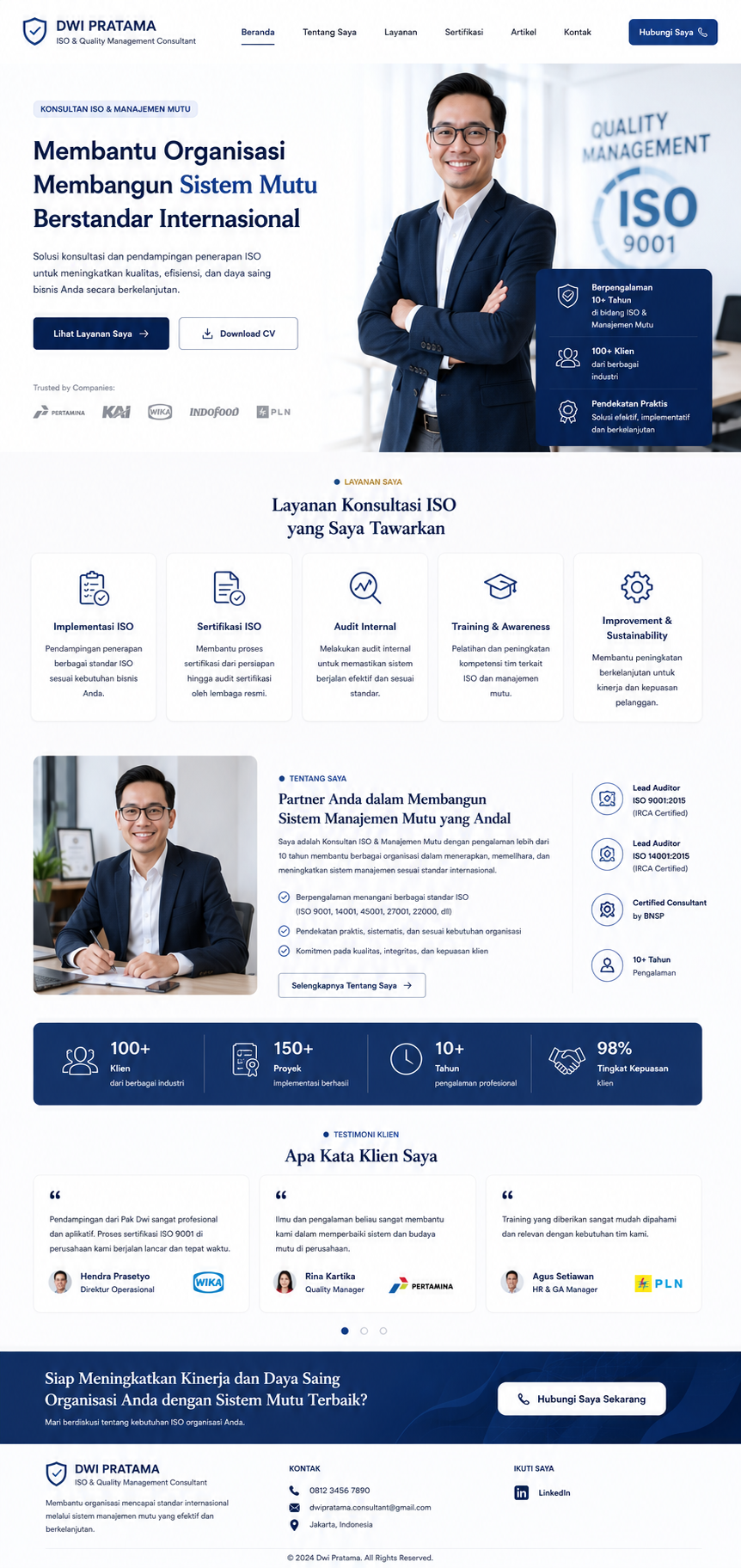 Preview desktop template landing page Konsultan ISO / Manajemen Mutu