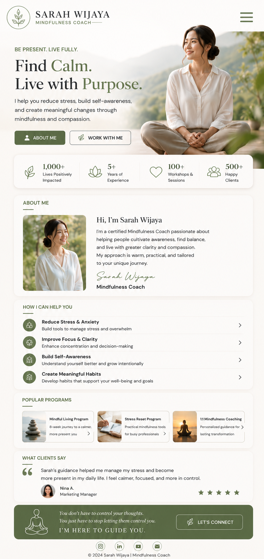 Preview mobile template landing page Mindfulness Coach