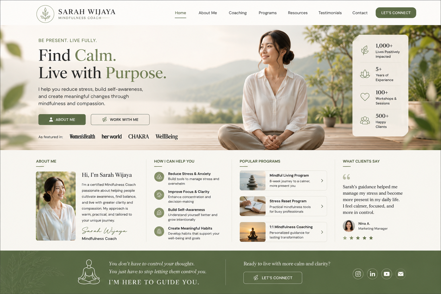 Preview desktop template landing page Mindfulness Coach